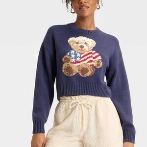 Grayson Threads Women's Teddy Bear Flag Graphic Sweater Size M